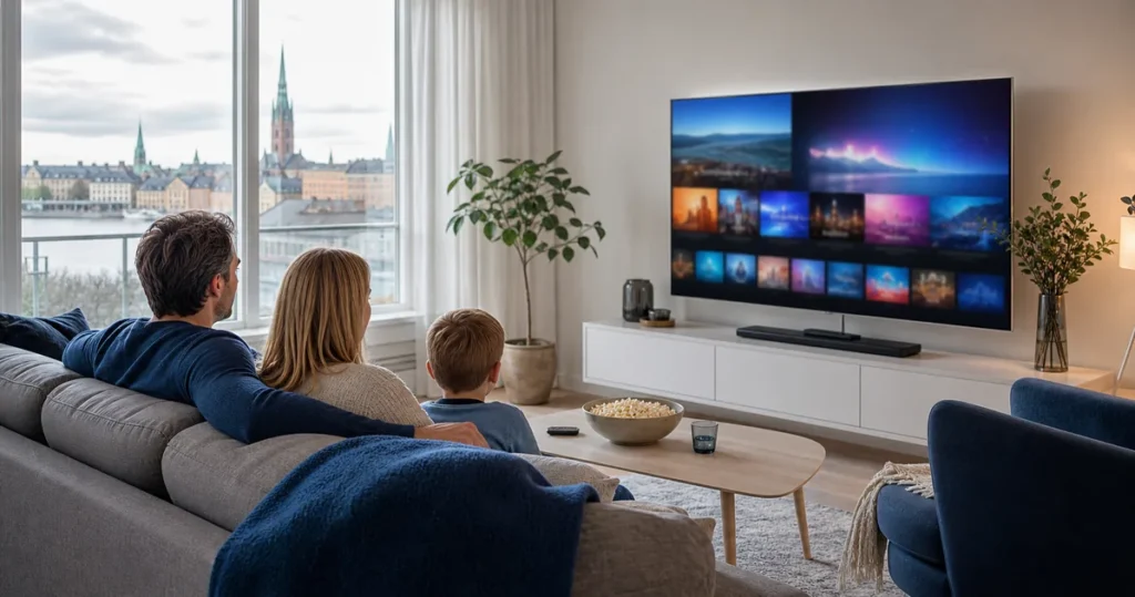 IPTV Stockholm på Smart TV i ett modernt svenskt hem